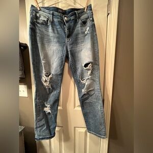 Judy Blue Mid Rise “boyfriend” cropped distressed jeans, size 11/30.